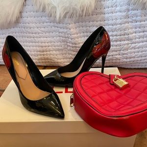 Aldo heels painted rose  including red clutch. Size 9